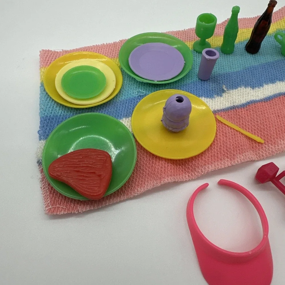 Vintage Barbie Accessories Lot Visor Shoes Dishes Towel Weights Mattel
